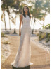 Beaded Ivory Lace Buttons Back Beach Wedding Dress